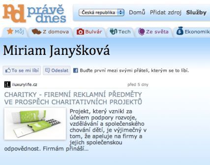 Právě dnes - Charitky: firemní reklamní předměty ve prospěch charitativních projektů