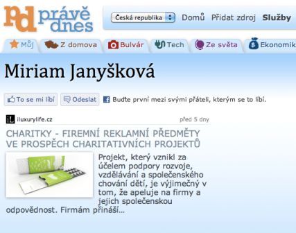 Právě dnes – Charitky: promotional business items on behalf of charity projects