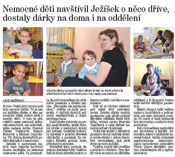 Nemocné děti navštívil Ježíšek o něco dříve, dostaly dárky na doma i na oddělení